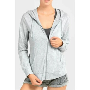 Sofra Heather Gray Full Zip Lightweight Hoodie Jacket S
